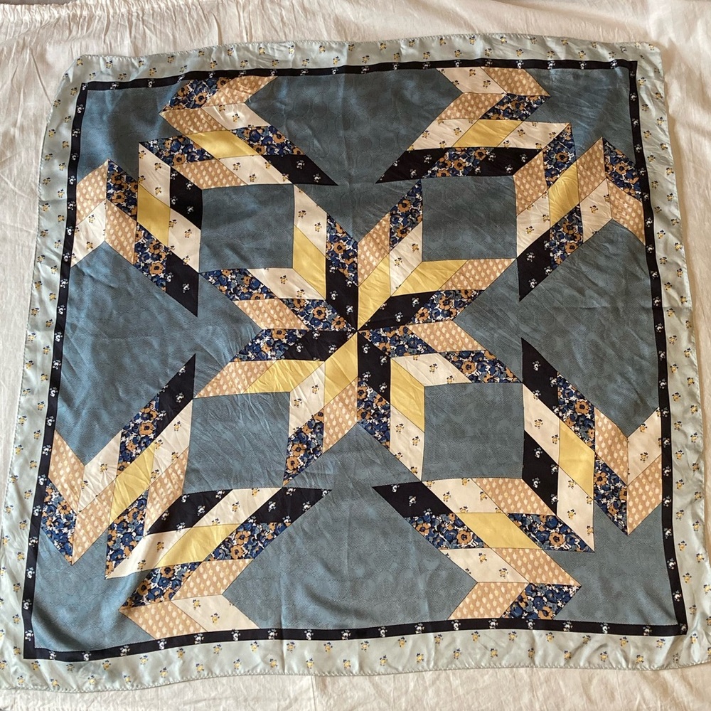 COACH | Silk Scarf Star Patchwork F41500 Blue Denim & Yellow Square Designer
